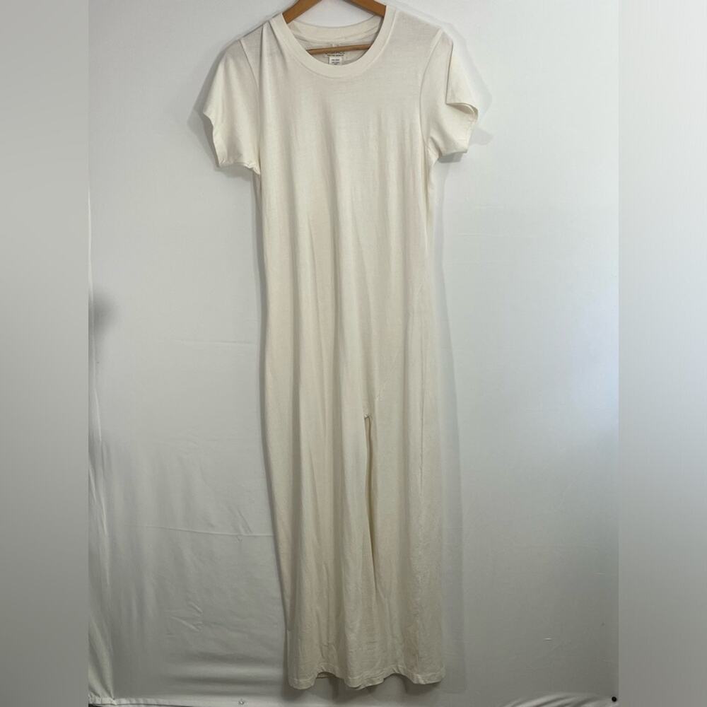 L Space White M 100% Cotton Short Sleeve T Shirt Maxi Dress Slit